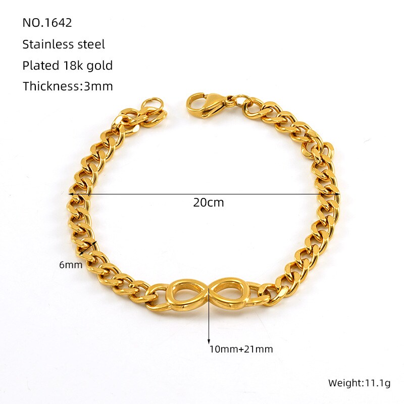 1 pezzo semplice serie classica in acciaio inossidabile placcato oro 18K braccialetti unisex a catena h5 